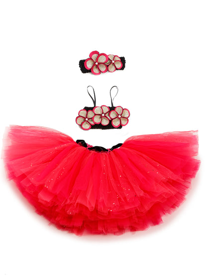 TINY MINY MEE NEON NECTOR DAFFODIL FLOWER TUTU SET - NEON PINK &ORANGE