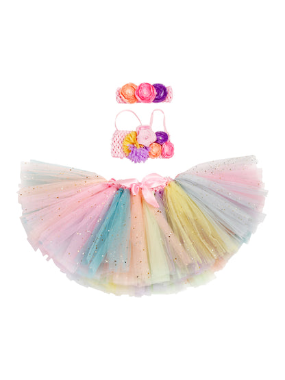 TINY MINY MEE FLORAL BUNCH TUTU SET -MULTICOLOR