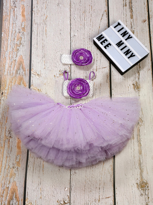 TINY MINY MEE LAVENDER LILY BURN FLOWER TUTU SET -LAVENDER