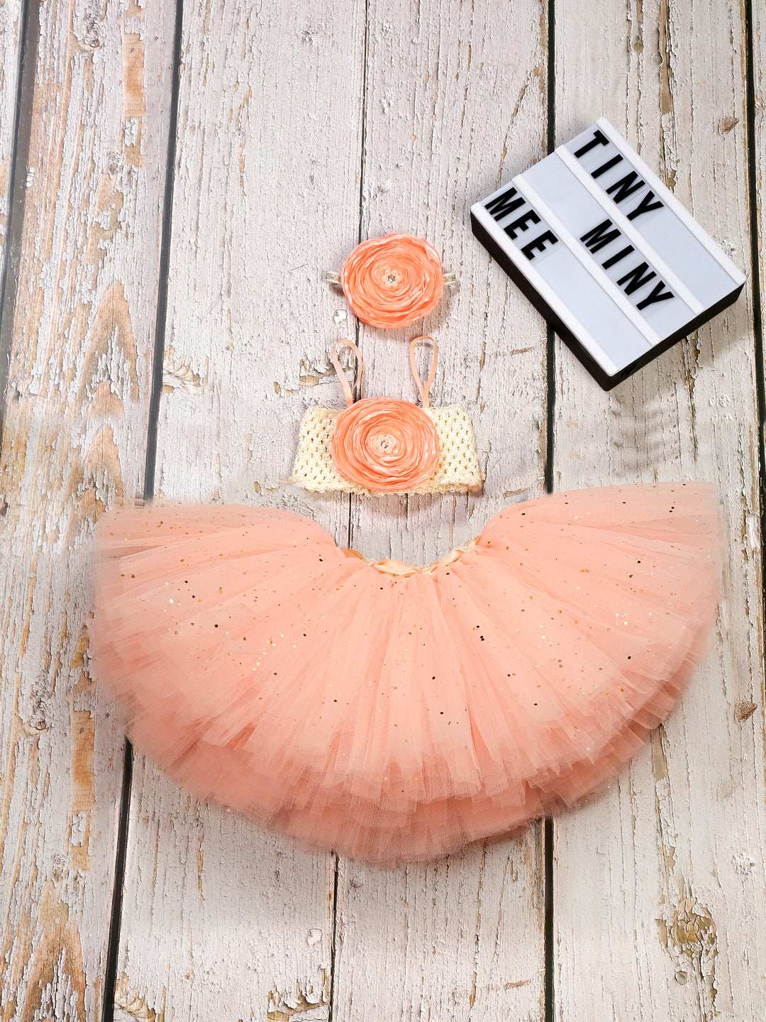 TINY MINY MEE PEACH FLORAL TUTU SET-PEACH