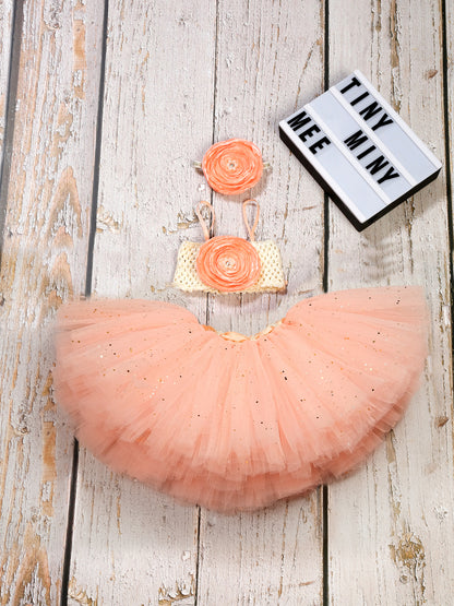 TINY MINY MEE PEACH FLORAL TUTU SET-PEACH