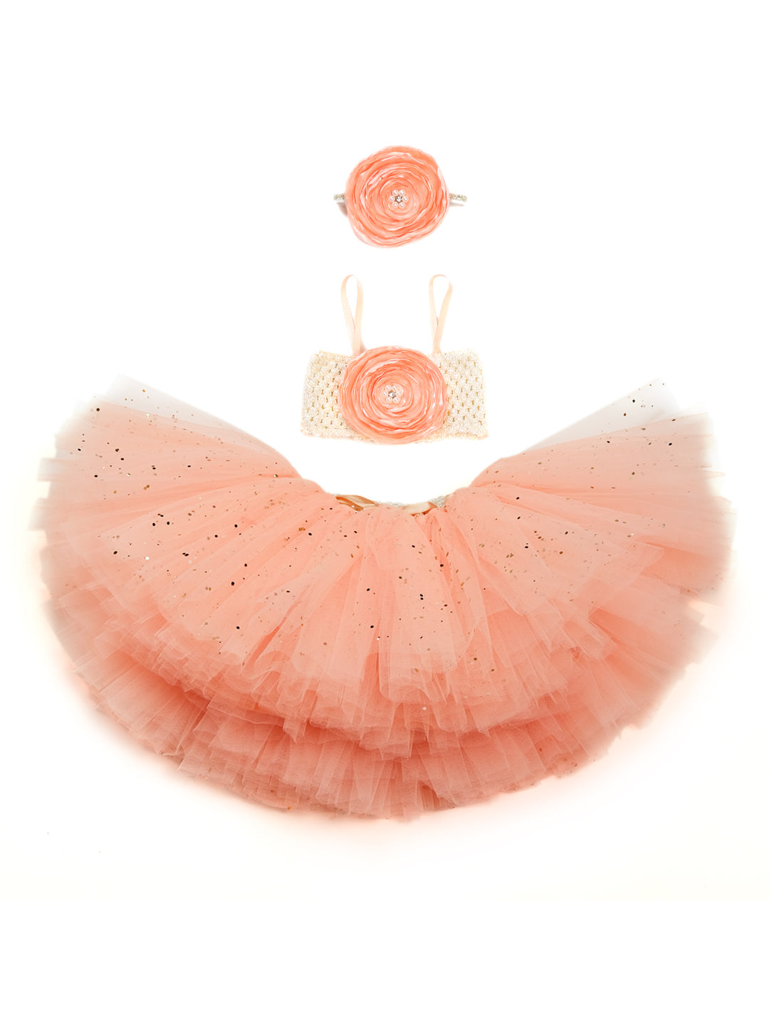 TINY MINY MEE PEACH FLORAL TUTU SET-PEACH