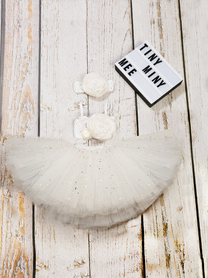 TINY MINY MEE FAIRYTALE FLORAL WHITE TUTU SET-WHITE