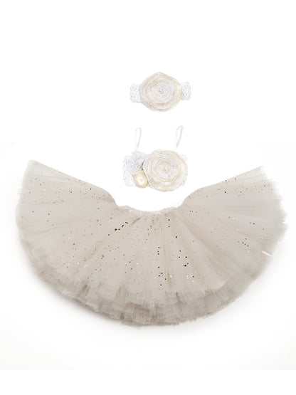 TINY MINY MEE FAIRYTALE FLORAL WHITE TUTU SET-WHITE