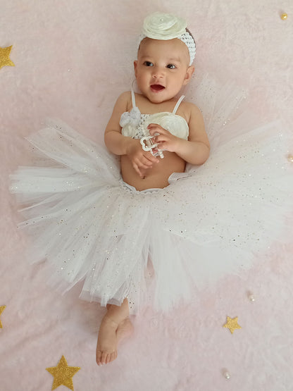 TINY MINY MEE FAIRYTALE FLORAL WHITE TUTU SET-WHITE