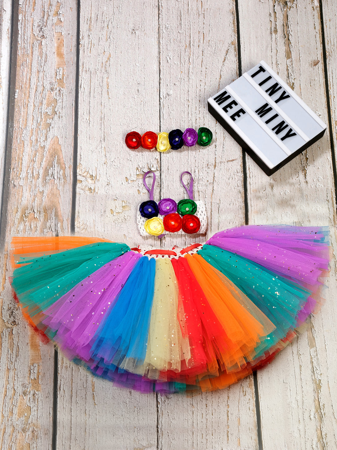 TINY MINY MEE RAINBOW FLORAL TUTU SET -MULTICOLOR