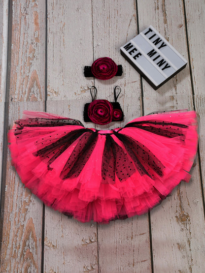 TINY MINY MEE DOLL FLORAL TUTU SET -MAGENTA & BLACK