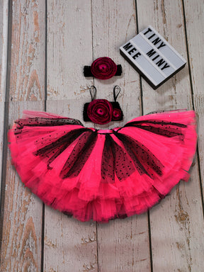 TINY MINY MEE DOLL FLORAL TUTU SET -MAGENTA & BLACK