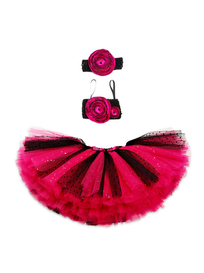 TINY MINY MEE DOLL FLORAL TUTU SET -MAGENTA & BLACK