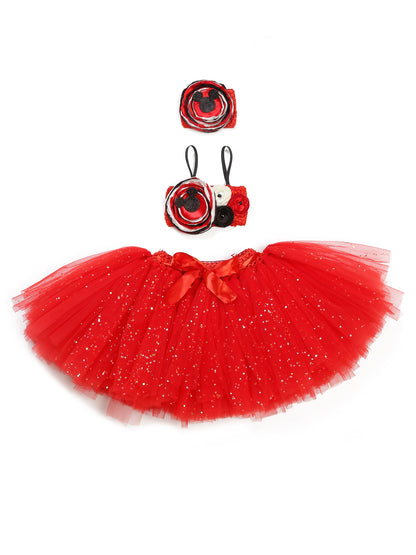 TINY MINY MEE MOUSE FLORAL TUTU SET-RED & BLACK