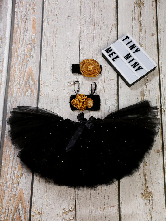 TINY MINY MEE BLACK GOLD FLORAL TUTU SET- BLACK&GOLD