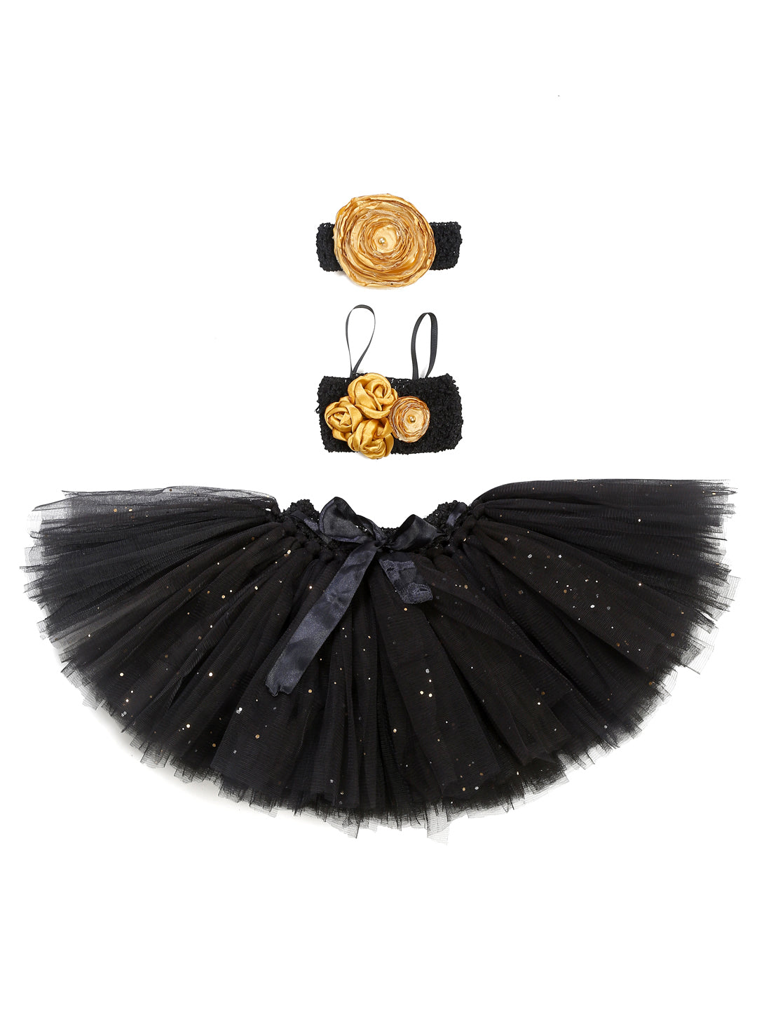 TINY MINY MEE BLACK GOLD FLORAL TUTU SET- BLACK&GOLD