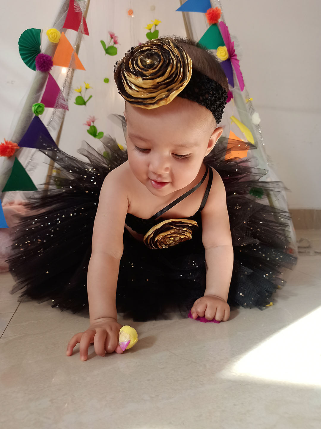 TINY MINY MEE BLACK GOLD FLORAL TUTU SET- BLACK&GOLD