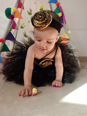 TINY MINY MEE BLACK GOLD FLORAL TUTU SET- BLACK&GOLD