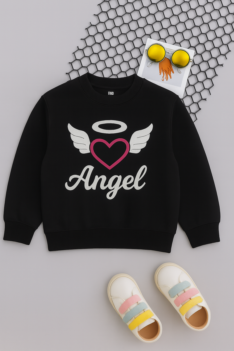 Kids Black Angel Print Sweatshirt