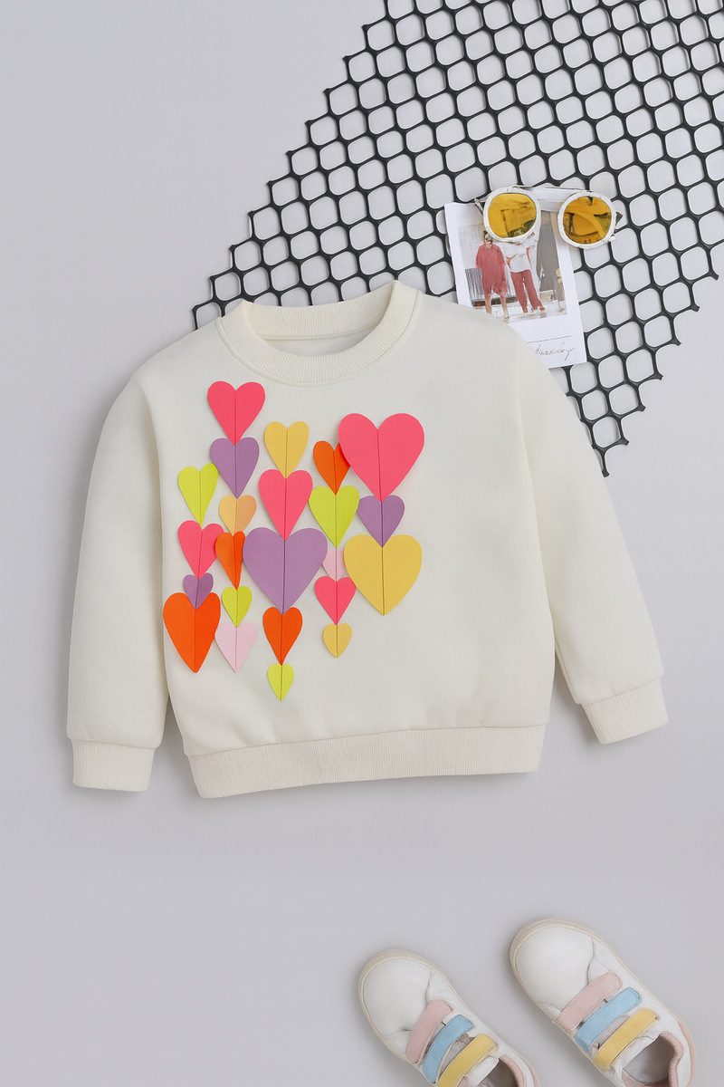 Girls Multicolour Heart Appliqué Sweatshirt – Off White