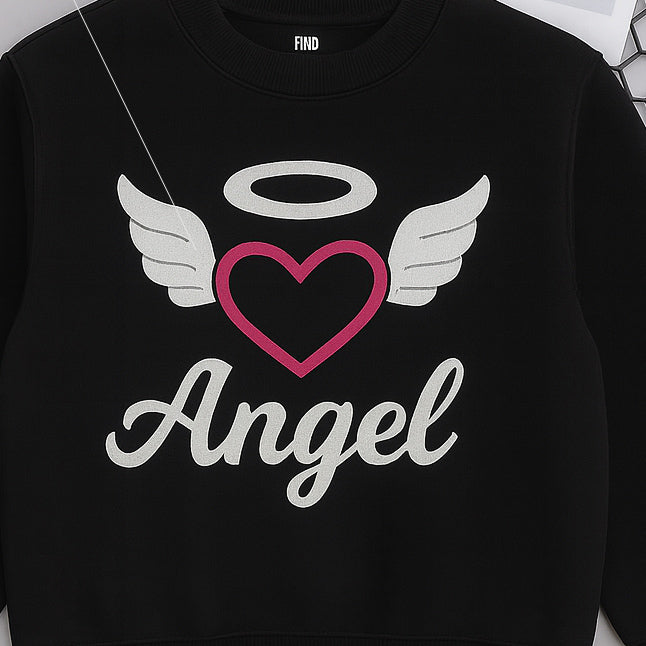 Kids Black Angel Print Sweatshirt