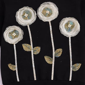 Black Floral Hand-Embellished Kids Sweatshirt