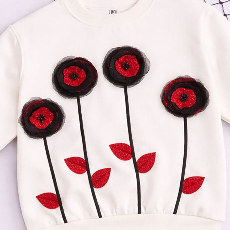 Black Floral Hand-Embellished Kids Sweatshirt